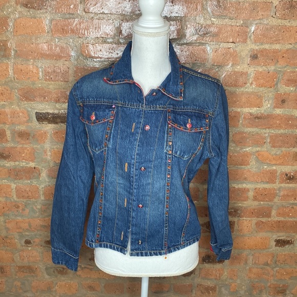 Women’s unique blue denim jacket for women size medium vintage bling - Picture 4 of 12